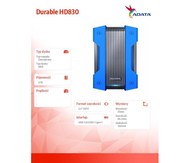 ADATA HD830 4TB USB 3.2 Gen. 1 Niebieski - 506733 - zdjęcie 2